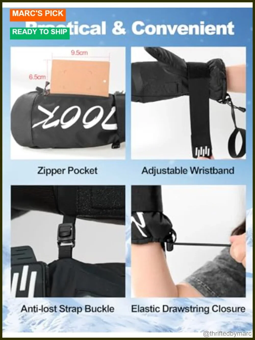 Winter Ski Mittens Men Women Touchscreen Snow Mitts 3M Thinsulate Cold Weather
